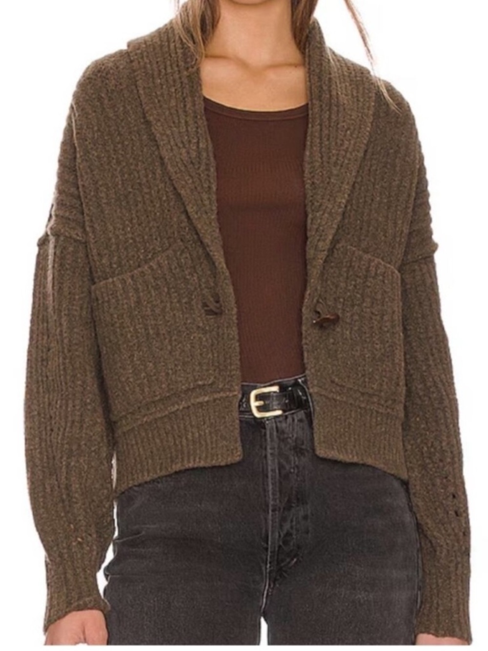Free People Jackson Cardi in Pine Cone Brown